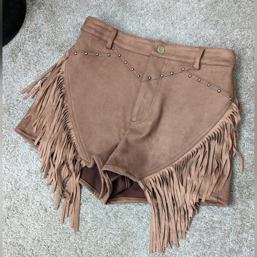 Blue B Western Cowgirl Studded Fringe Shorts NWT